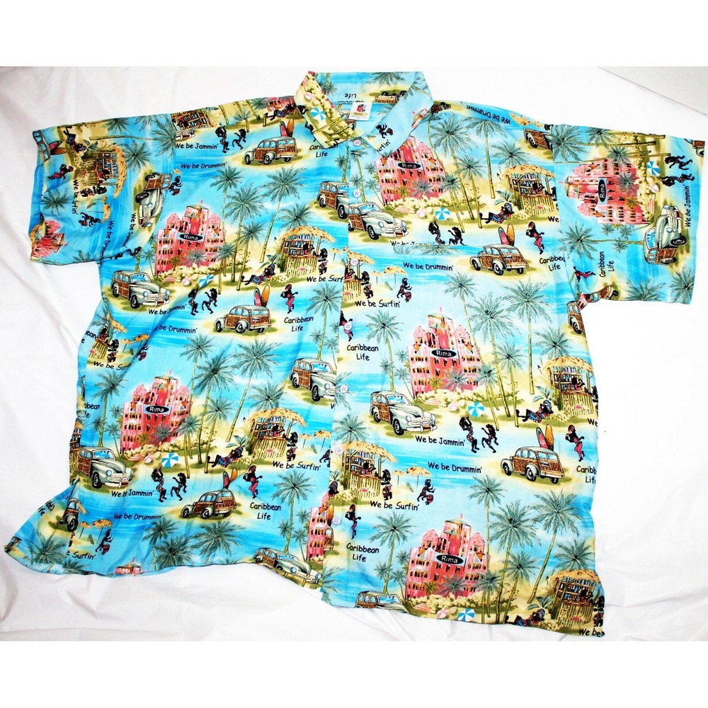 Rima Mens Hawaiian‎ Camp Caribbean Short Sleeve Button Up Shirt Size 2XL